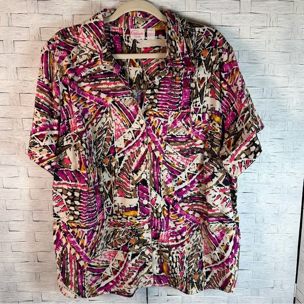 Pappagallo vintage button down colorful modern‎ blouse coastal 90s plus size